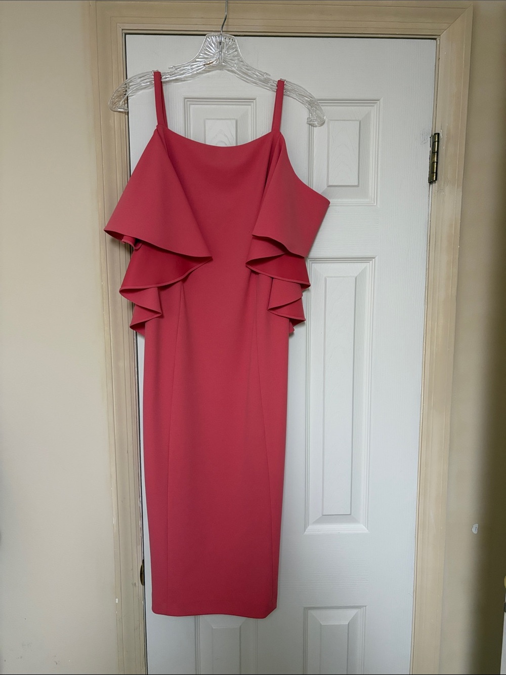 Adrianna Papell Coral Ruffle Cold-Shoulder Midi Dress